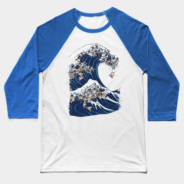 The Great Wave of French Bulldog Baseball T-Shirt by huebucket